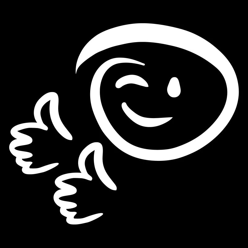 Face winks, shows two thumbs up. Emoticon.