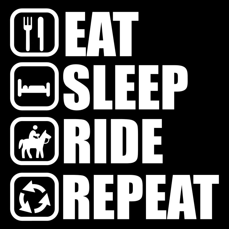 Manger, dormir, tour, équitation, cheval