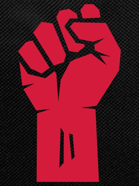 Raised red fist.