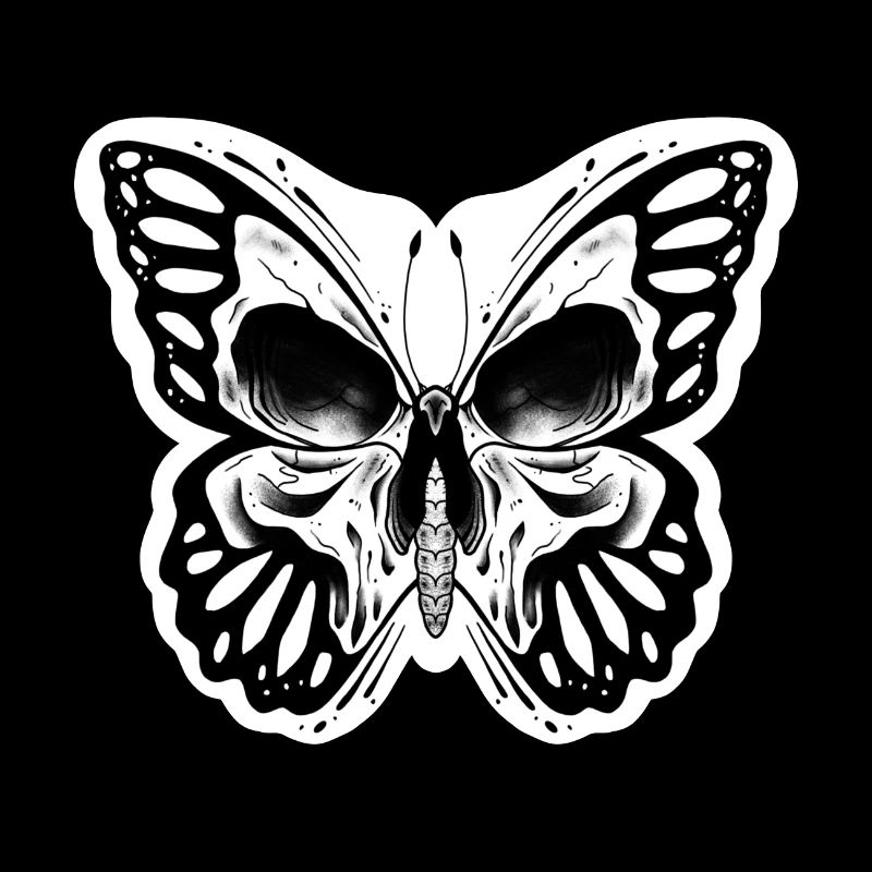 Skull Butterfly black white Sticker