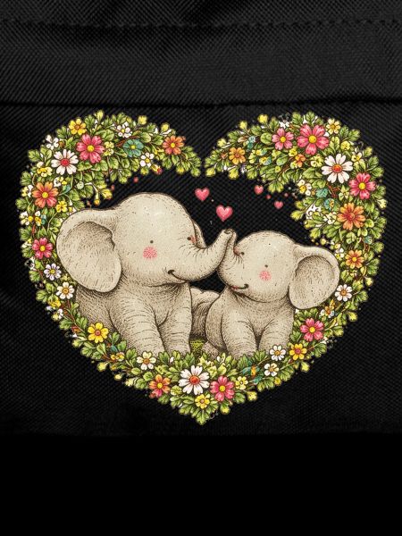 Floral Heart Elephants Kiss
