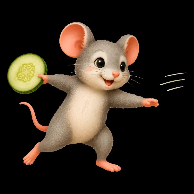 Cheerful Mouse with Cucumber Frisbee