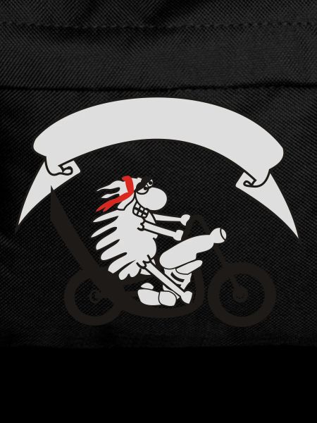 Biker sheep with banner