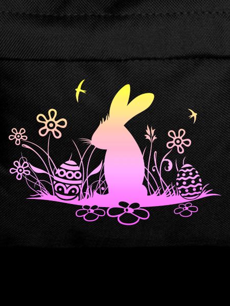 Easter bunny on meadow with swallows