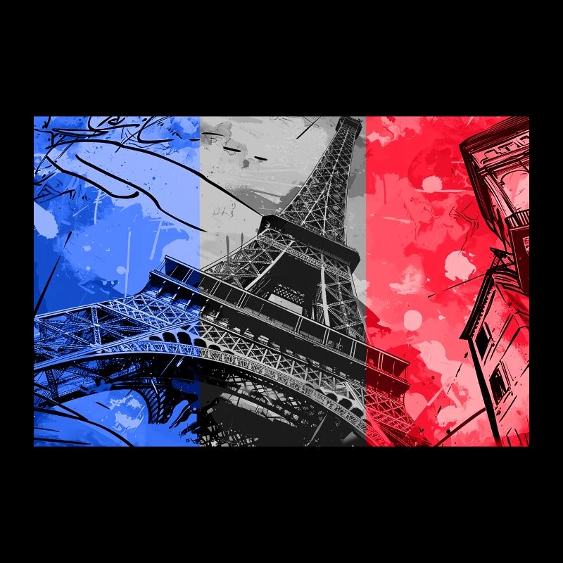 Paris Skyline Tour Eiffel France Drapeau Drapeau