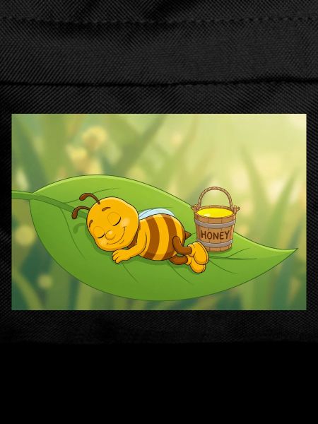 Dreamy bee on leaf with honey
