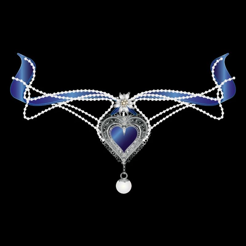 collier traditionnel saphir bleu avec cœur et perle