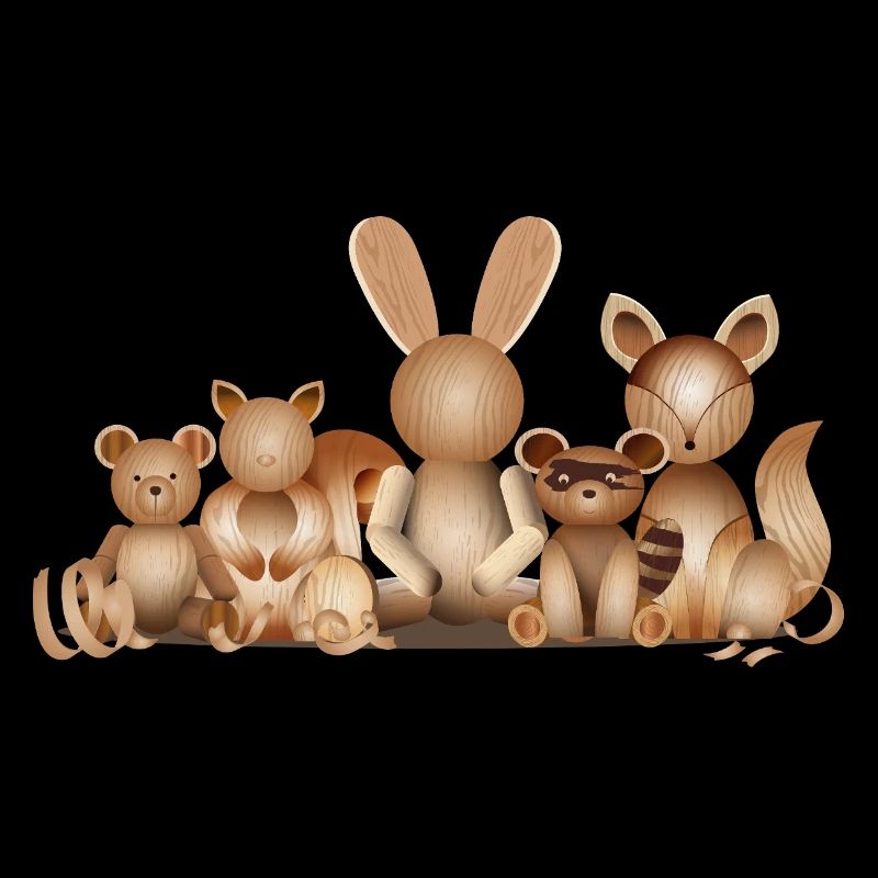 Wood-look illustration – Playful animal group