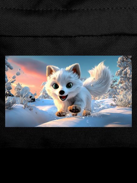 Flying arctic fox in the snow