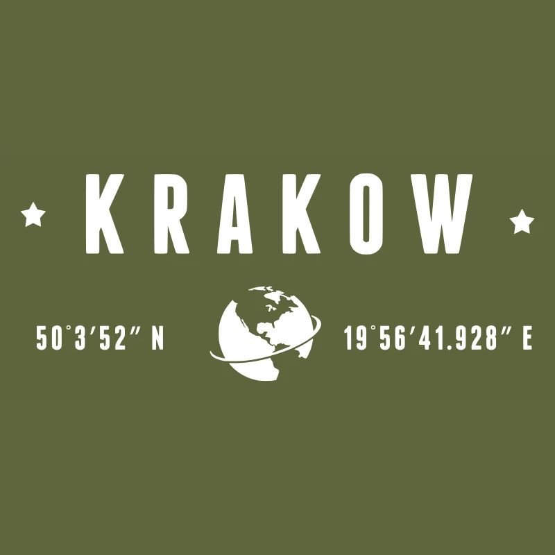 Krakow GPS Coordinates Globe Typography White