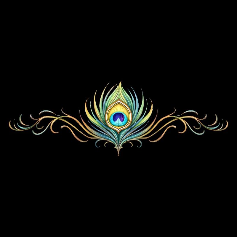 Peacock Feather Ornament Boho Symmetrical
