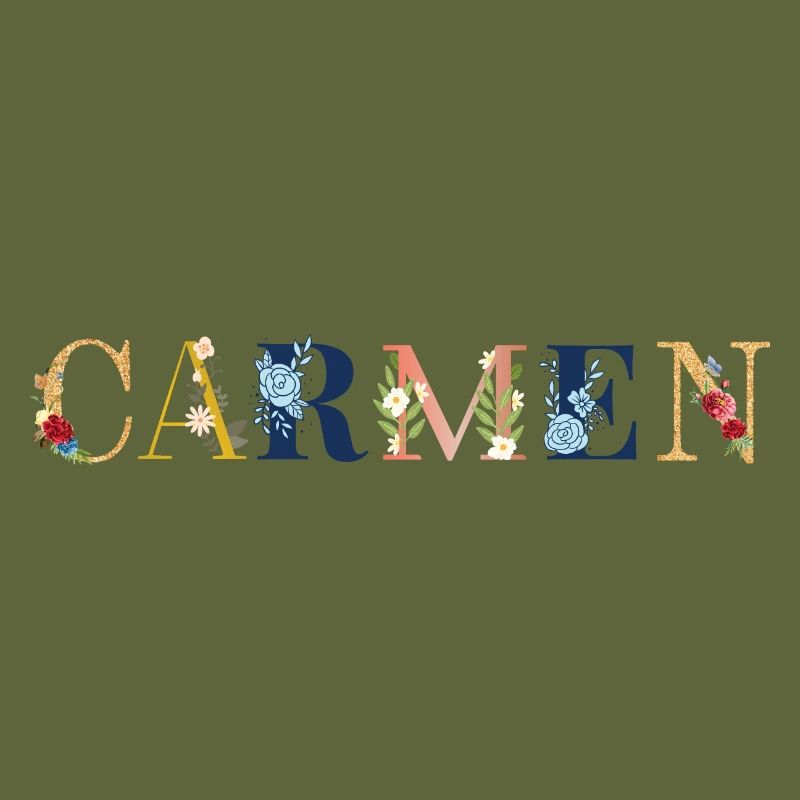 Art du nom CARMEN avec fleurs brodées