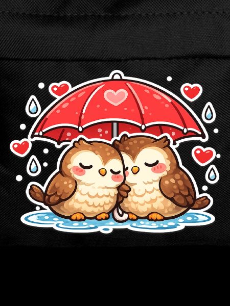 Kissing owls under umbrella