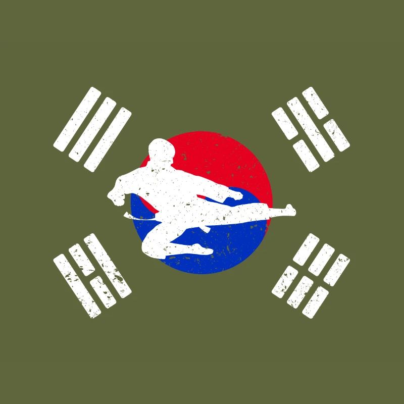 Combattant de Taekwondo avec le drapeau de la Corée du Sud