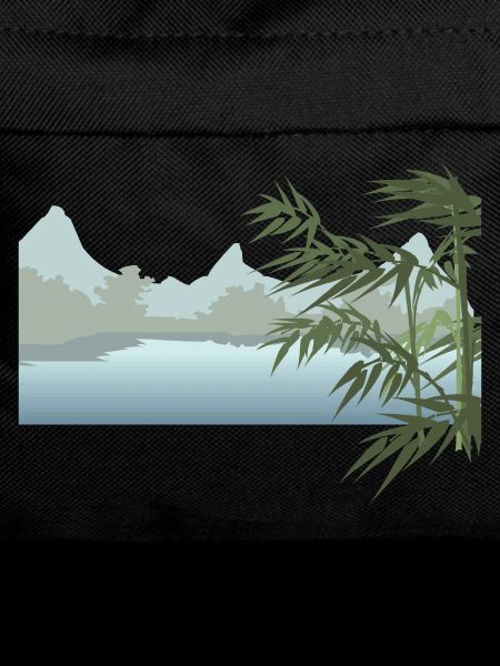 River landscape with palm leaves