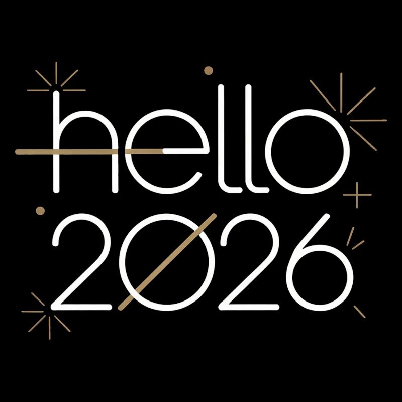 Hello 2026 Line Art Neon
