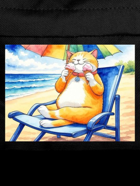 Katze am Strand mit Eiscreme