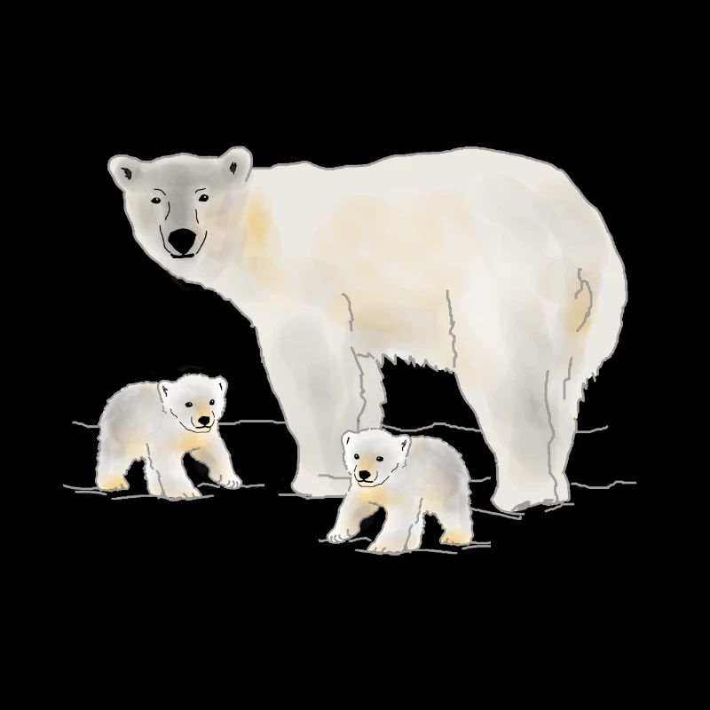 Polar bear with two cubs