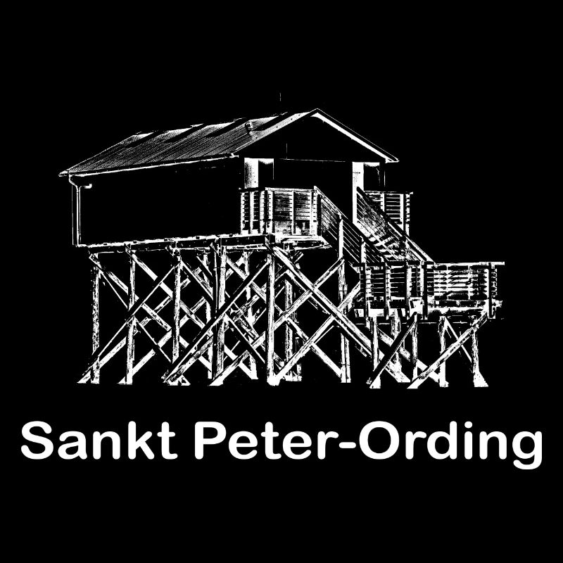 Pfahlbau mit Text Sankt Peter Ording weiß