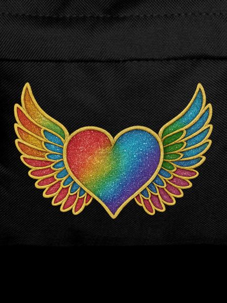Rainbow Heart with Angel Wings Embroidery