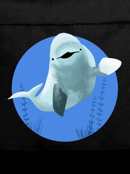 Beluga cheerful in blue circle