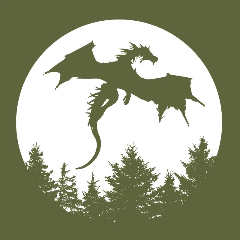 Dragon devant la lune dans une forêt