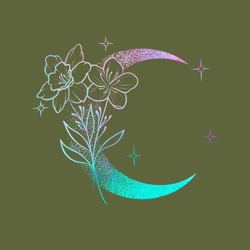 Lune avec fleurs dotwork tattoo