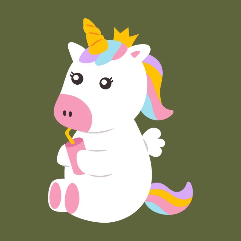 Süßes sitzendes Einhorn mit Getränk