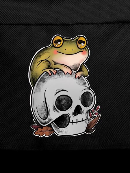 Frog on old-school art skull