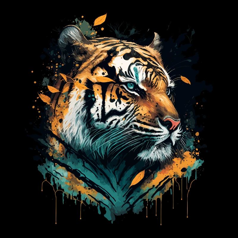 Tiger mit fallenden Blättern