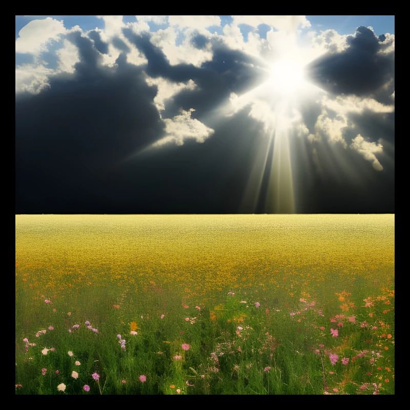Sunny meadow with fluffy clouds