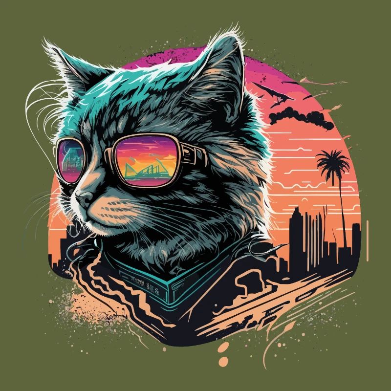 Synthwave Style Cat