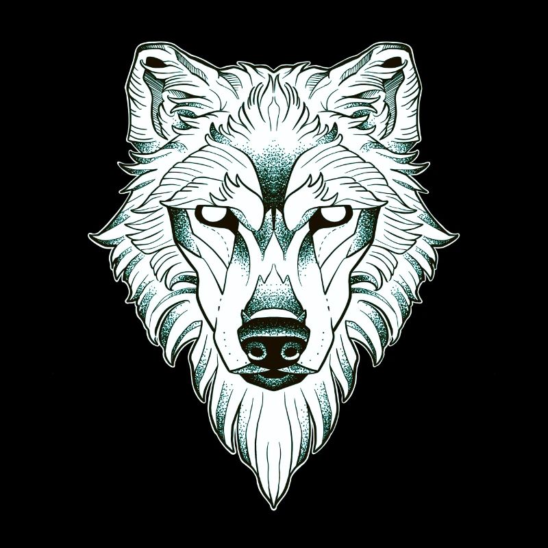 Symmetrical wolf dotwork