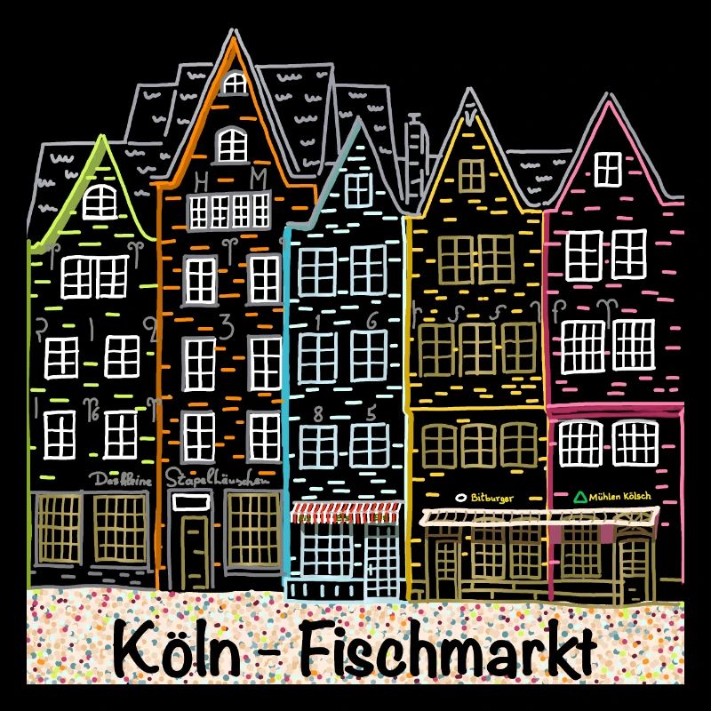 Cologne fish market, Germany, line drawing