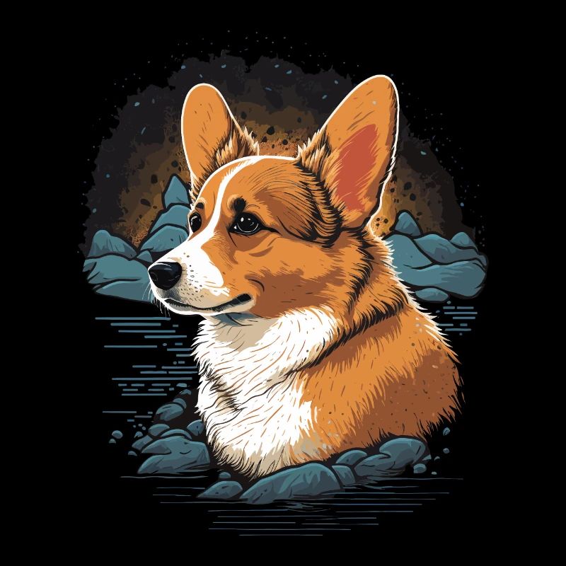 Corgi on rocks