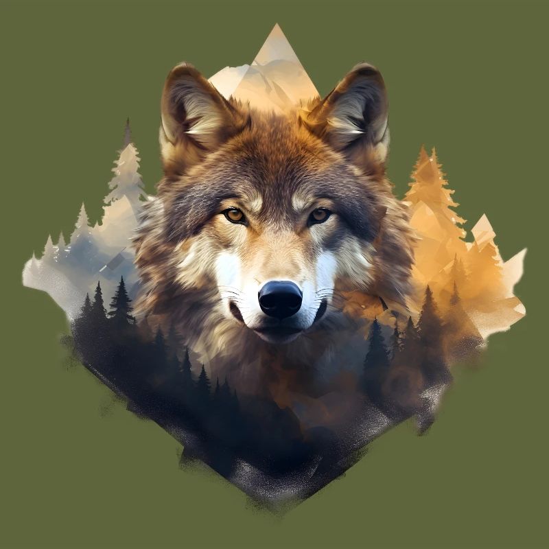 Wolf with mountains
