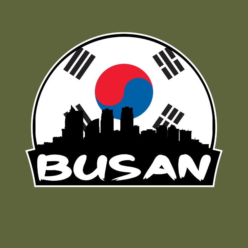 Busan, Corée du Sud, drapeau, Skyline, silhouette, voyage