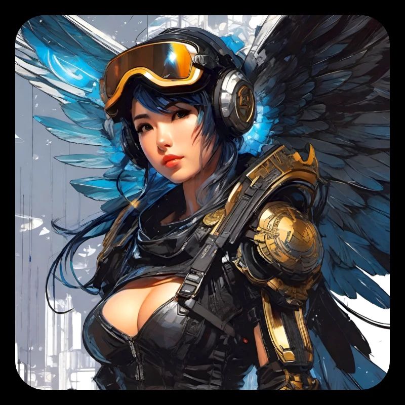 Cooler Cyberpunk Engel mit Kopfhörer