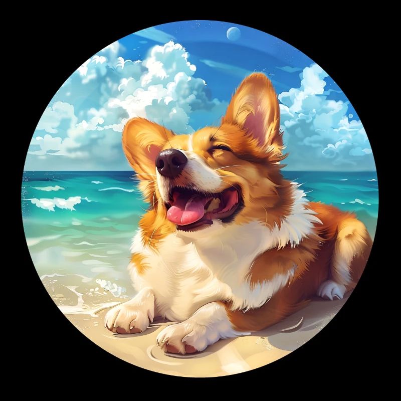 Corgi Strandseite Freude Illustration