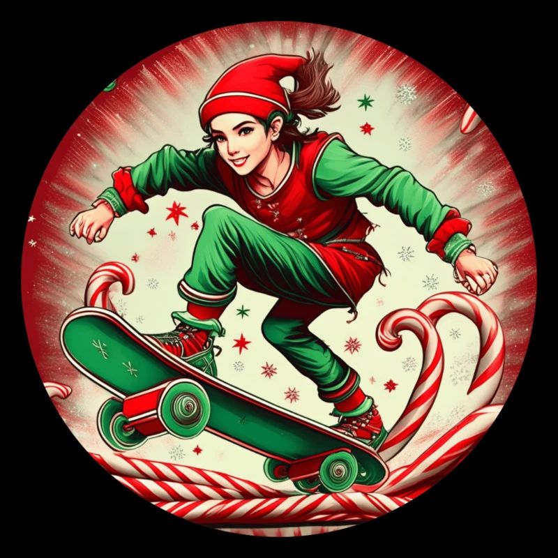 Christmas Elf Skateboarding