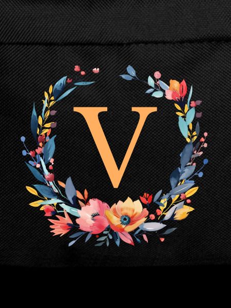 V Monogram, Flower Wreath, Personalizable