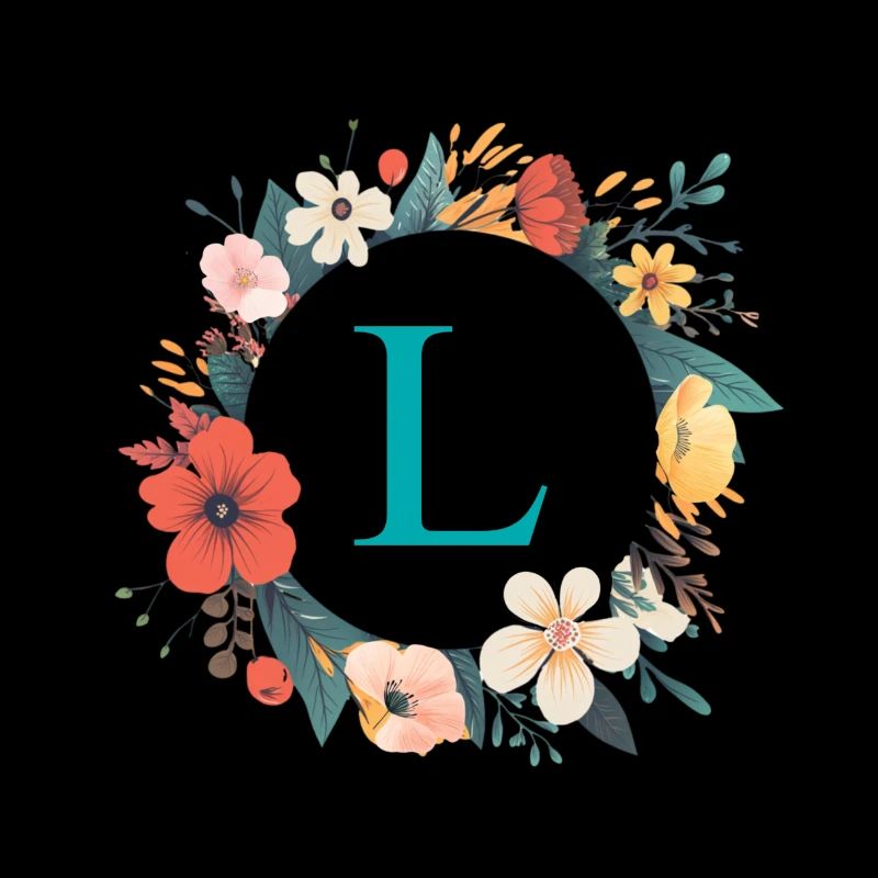 L Monogram, Flower Wreath, Personalizable