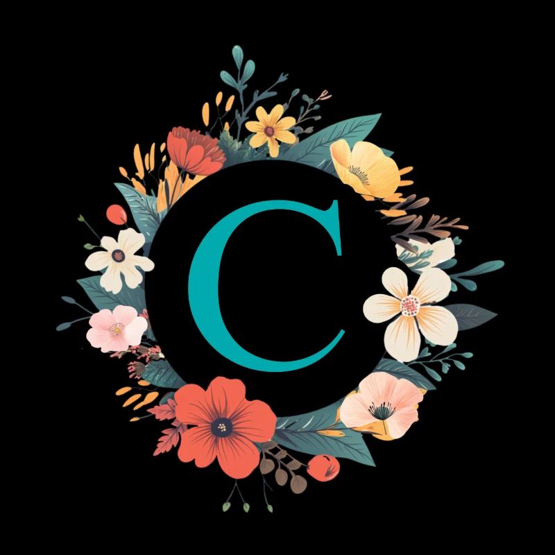C Monogram, Flower Wreath, Personalizable