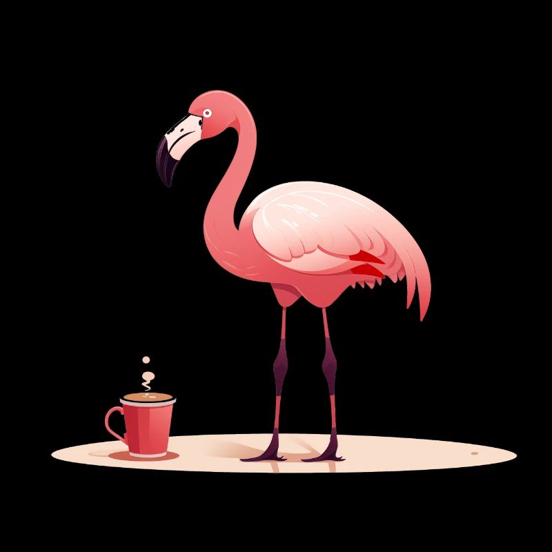Flamingo drinks coffee