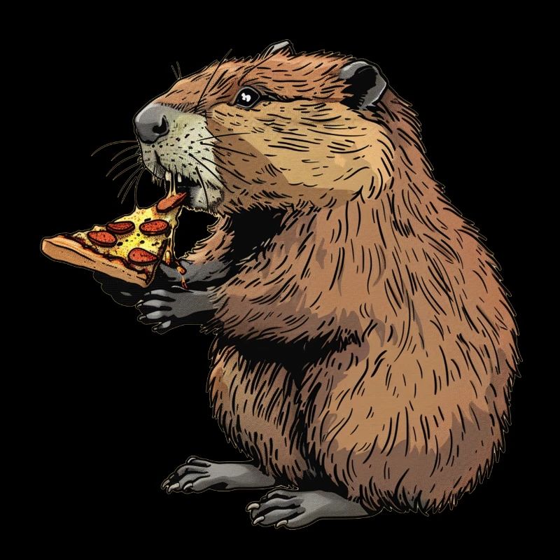 Beaver eats pizza