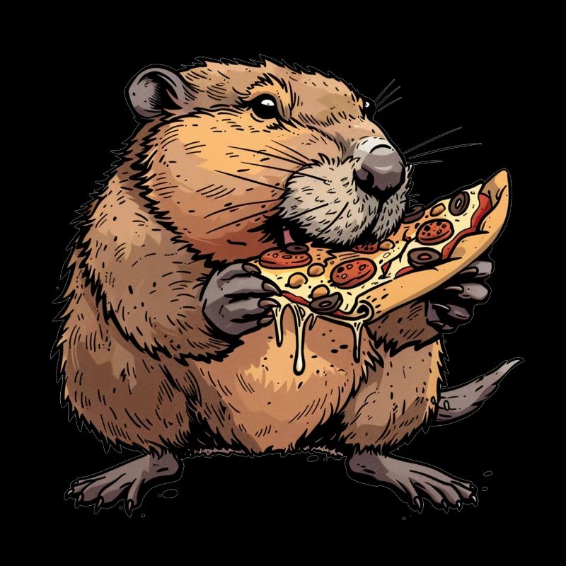 Beaver eats pizza