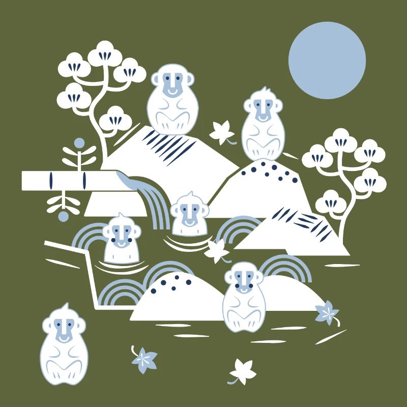 Singes frissonnants dans une source chaude l blanc bleu marine