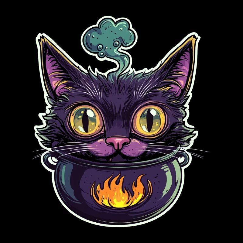 Cat Cauldron Cat Witch Halloween