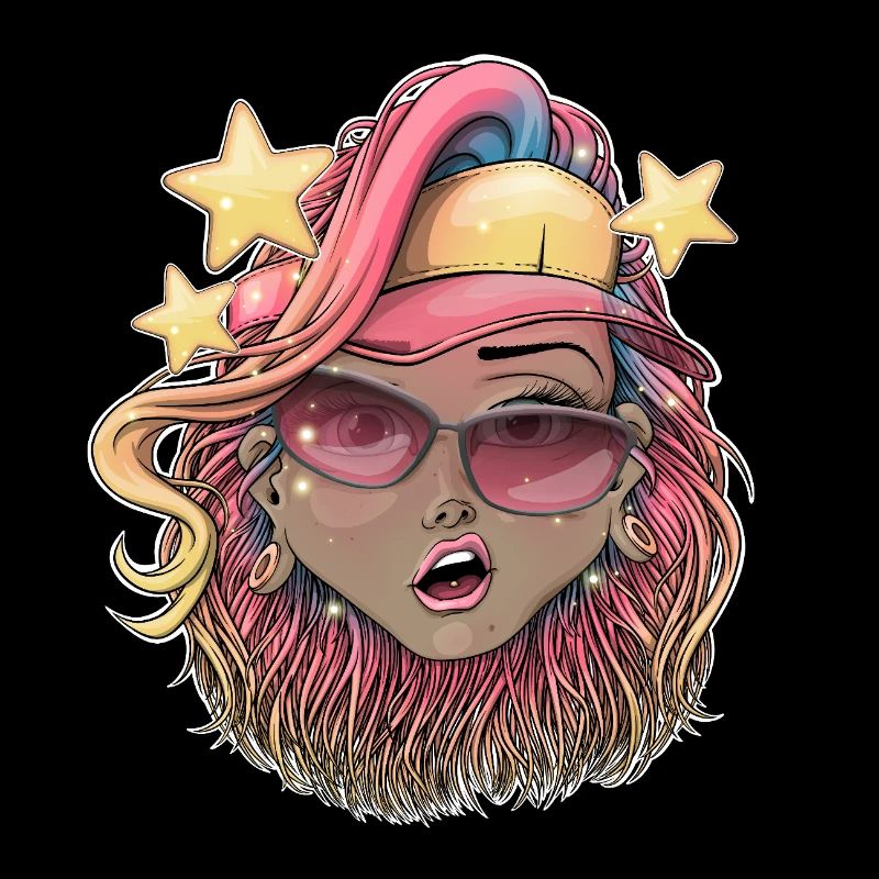 Vibrant Starry Beach Babe Illustration