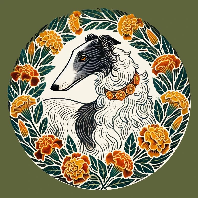 Lévrier élégant avec couronne de fleurs